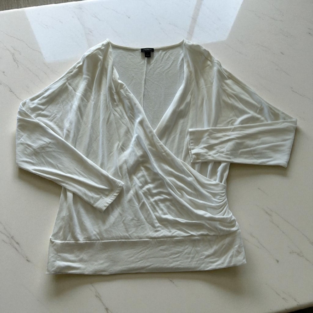 Ann Taylor White Long Sleeve Wrap Top